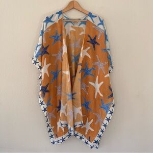 Womens Kimono OS Cotton Starfish Beach Vacation Coastal Resort‎ Boho